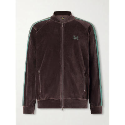 Needles 男士 SS26 卫衣 Logo刺绣条纹棉混纺天鹅绒拉链夹克