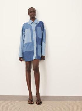 ARRANGE 女士 牛仔连衣裙 shacket 宽松款牛仔色块蓝色牛仔连衣裙