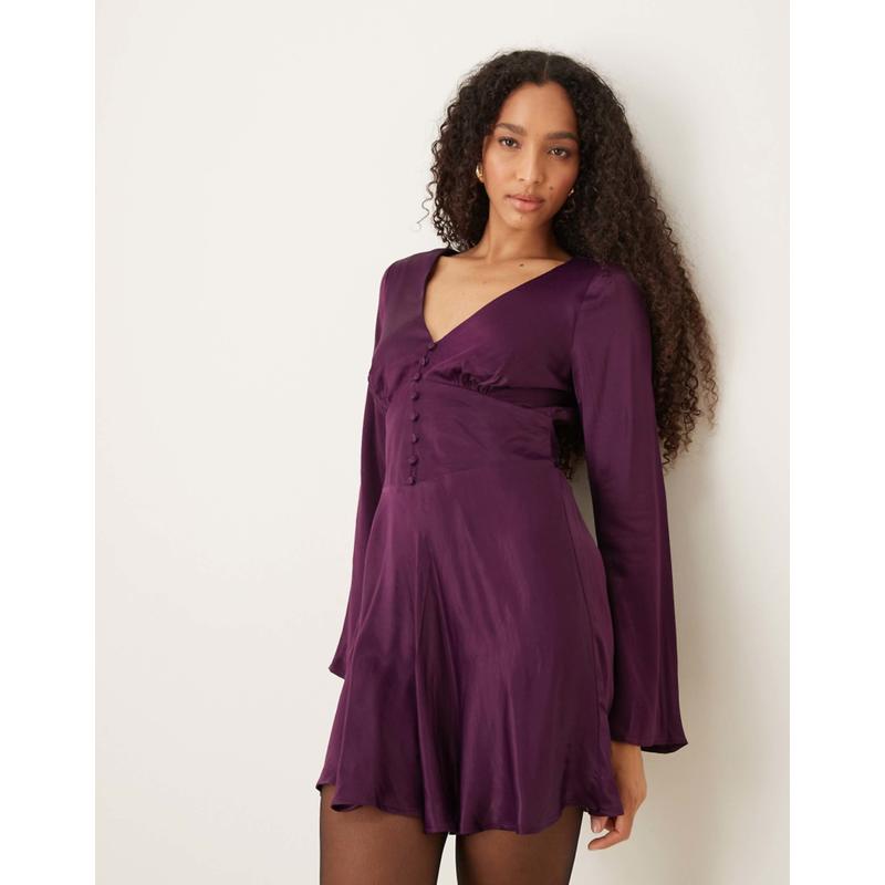 Nobody's Child 女士 短款连衣裙 Stella 长袖迷你紫红色连衣裙