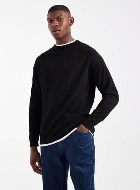 Threadbare 男士 毛衣 磨绒水手领针织套头衫(黑色)