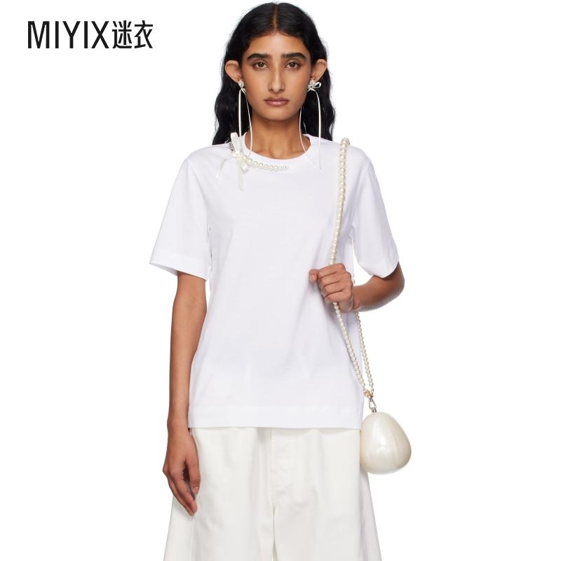 Simone Rocha 女款白色 Pearl & Chain Boy T 恤 迷衣时尚