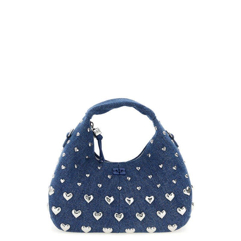 Ganni 甘尼 女士 SS26 手提包 'Denim Hobo' 铆钉迷你手袋