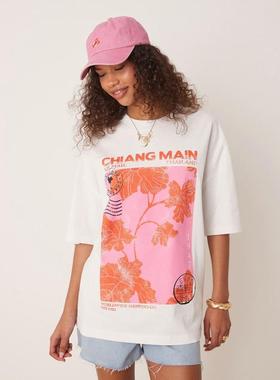 ASOS DESIGN 女士 T恤 thailand 设计宽松款印花T恤(白色)