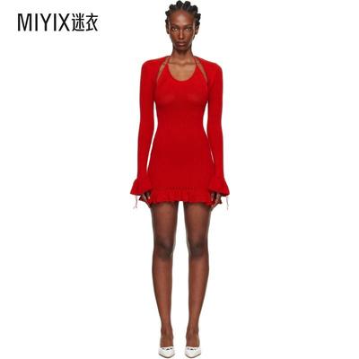 Danielle Guizio 女款红色 Crochet Halter 连衣裙 迷衣时尚