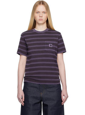 Carhartt WIP 女士 T恤 紫色 Hanson Stripe Pocket T 恤
