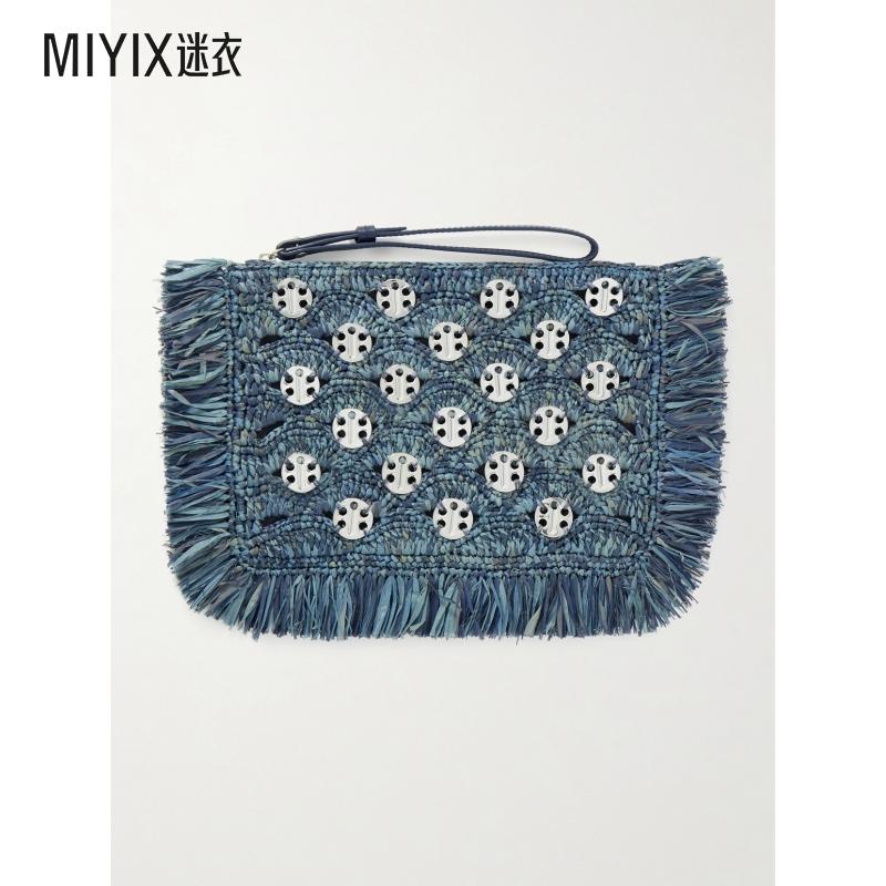 Rabanne 女款Chainmail-embellished 流苏拉菲草编织手包 迷衣时