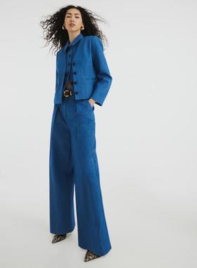 River Island 女士 长裤 “” 牛仔阔腿蓝色裤子(midwash)