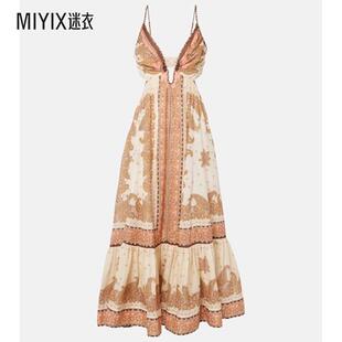 Zimmermann 女款Maxine 佩斯利苎麻中长连衣裙 迷衣时尚