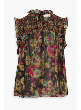 Ulla Johnson 女士 上衣 Georgina 荷叶边印花真丝乔其纱上衣