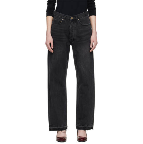 TONYWACK 女士 牛仔长裤 黑色 Frayed Hem Loose Straight 牛仔裤