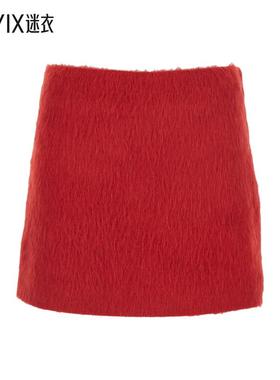 [秋冬新品]MSGM 女款Closure 红色侧边隐形拉链羊毛混纺女士迷你