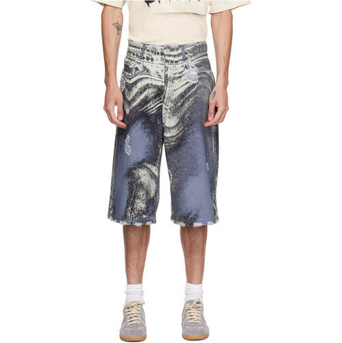 Camperlab 看步 男士 牛仔短裤 蓝色 Distorted Print Distressed