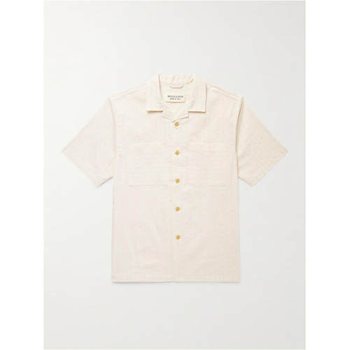 MILES LEON 男士 FW25 衬衫 Rosa Camp-Collar 条纹滚磨棉麻混纺