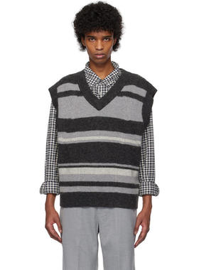 C2H4 男士 上衣 灰色  黑色 Hollow Out V-Neck Knit 马甲