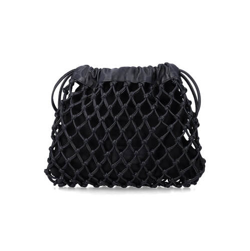 The Frankie Shop 女士 手拿包 MORGAN MACRAME 黑色皮革手包