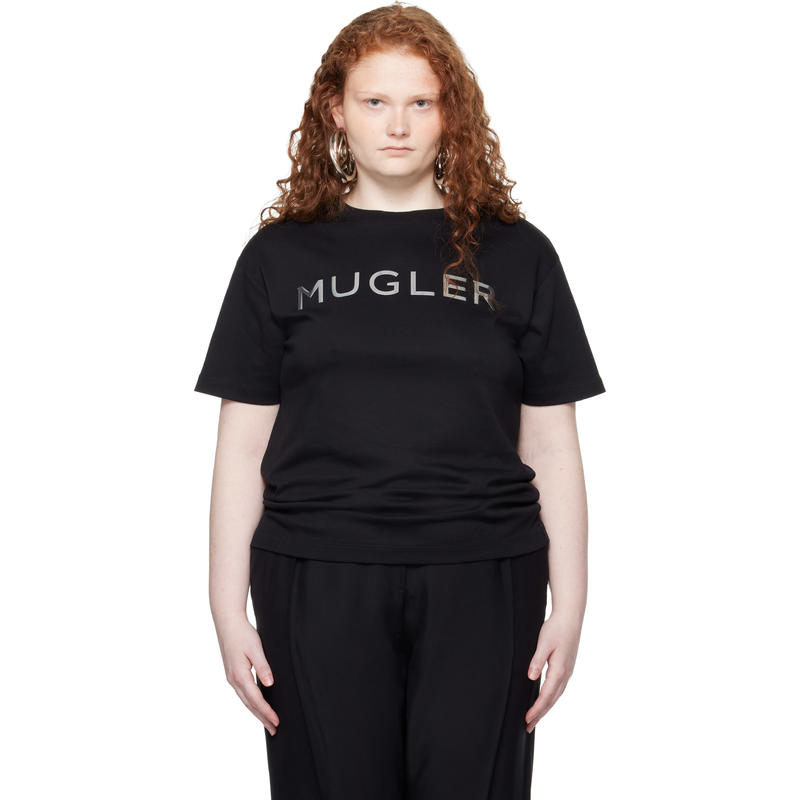 Mugler 女士 T恤 黑色 Chrome Logo T 恤