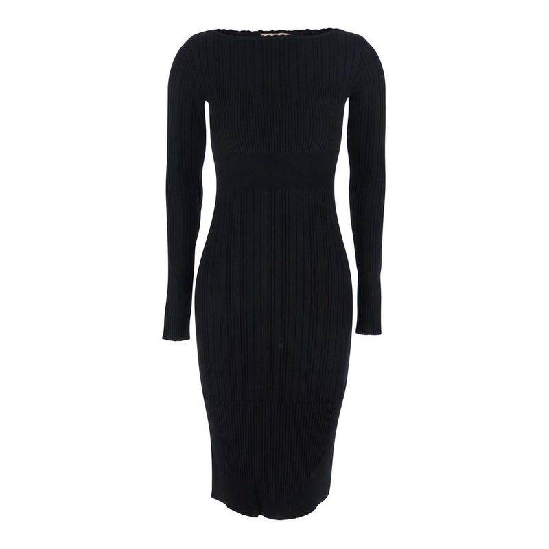 TWINSET 女士 FW25 中长连衣裙 雙排扣船領羅紋中長連身裙