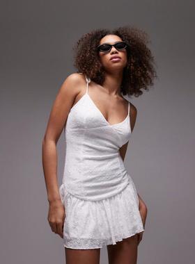 Emory Park 女士 短款连衣裙 蕾丝打结领肩背心迷你连衣裙(白色)