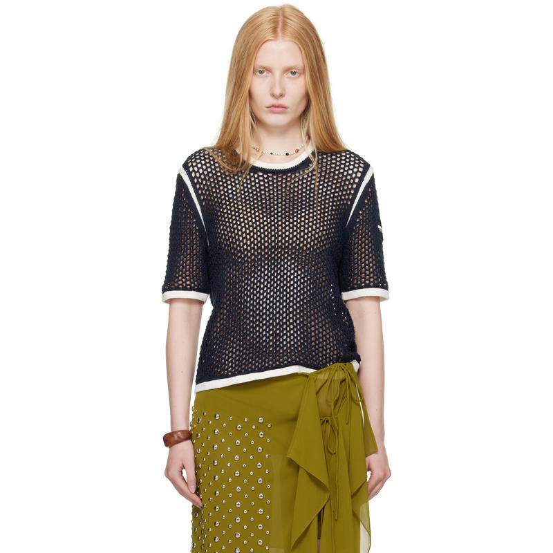 Wales Bonner 女士 T恤 海军蓝 Adidas阿迪达斯三叶草 联名 T 恤