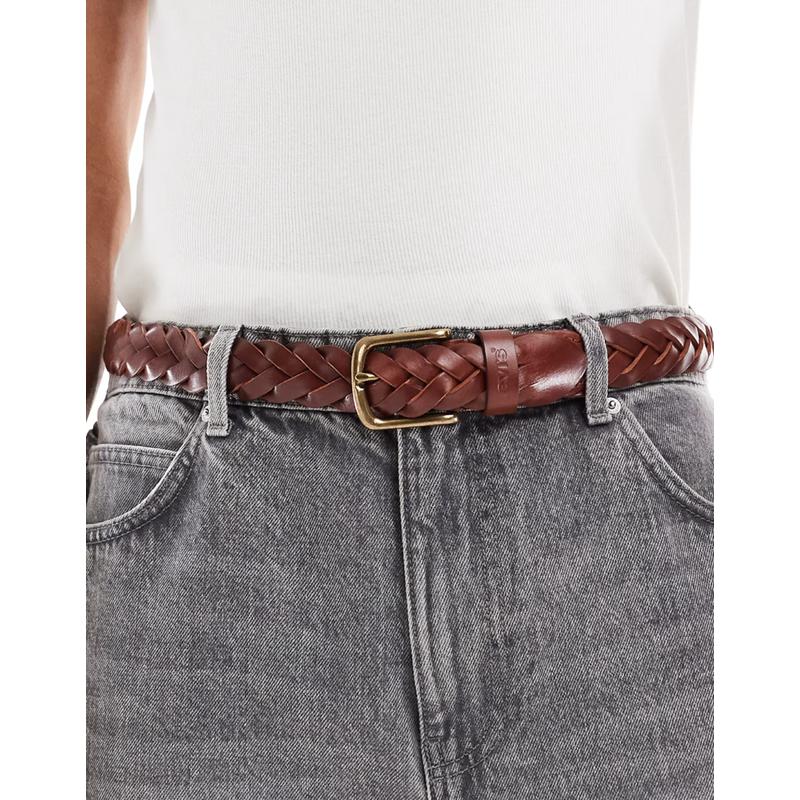 Levi's 男士 腰带 皮革编织棕色皮带(mid)