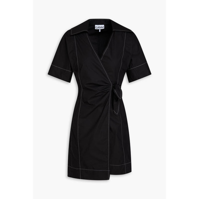 Ganni 女士 短款连衣裙 棉质府绸迷你缠绕式连衣裙