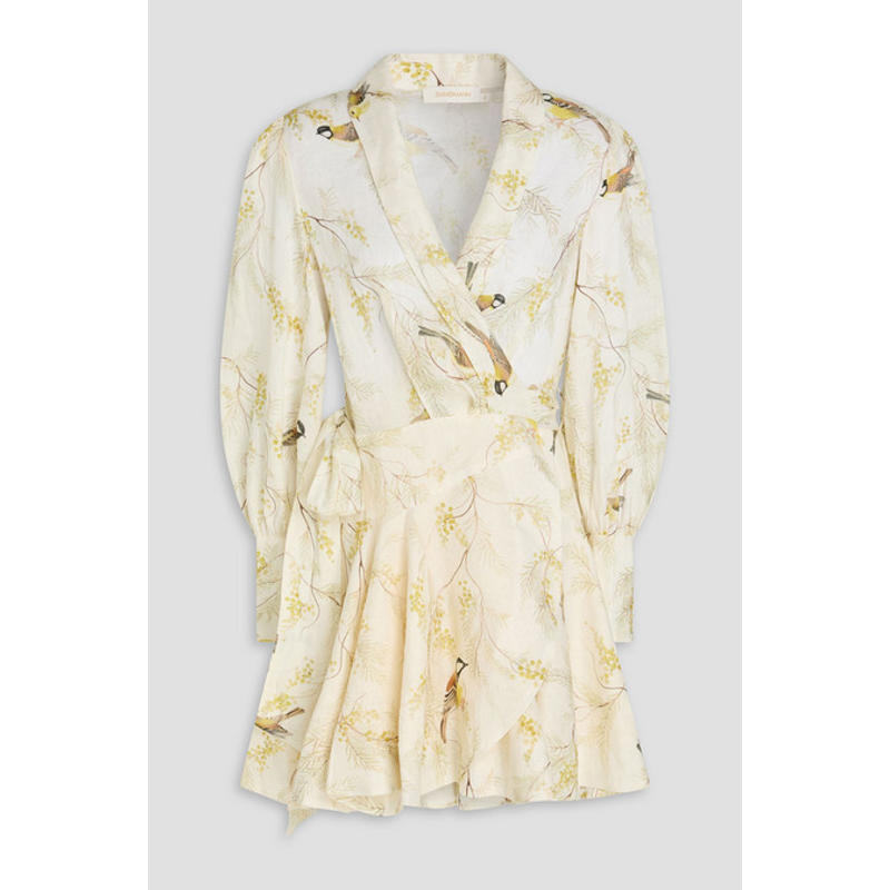 Zimmermann 女士 短款连衣裙 印花亚麻迷你缠绕式连衣裙