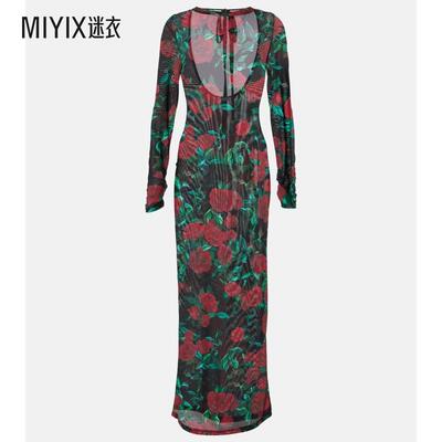 Alexandra Miro 女款Selene 花朵网纱长款连衣裙 迷衣时尚