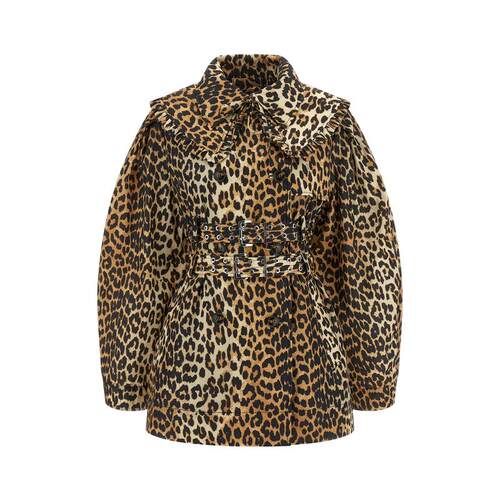 Ganni 甘尼 女士 SS26 服装 'Leopard Nylon... 丝硬缎