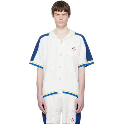 Casablanca 男士 衬衫 灰白色  蓝色 Short Sleeve Crochet