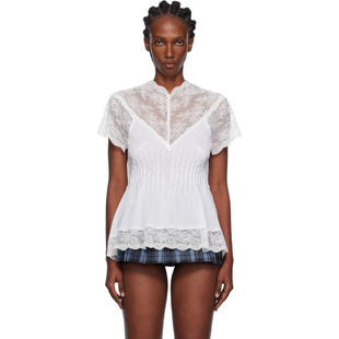 pushBUTTON 女士 上衣 白色 Lace Trim Darted 上装