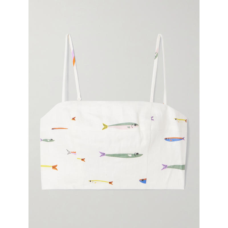 Staud 女士 上衣 Federico 短款印花亚麻上衣