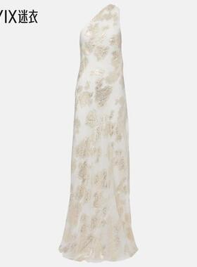 Alexandra Miro 女款Ava 真丝混纺金银锦缎长款连衣裙 迷衣时尚