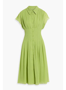 Mikael Aghal 女士 中长连衣裙 褶裥雪纺中长衬衫式连衣裙