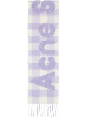 Acne Studios 女士 围巾 紫色  白色 Check Logo 围巾