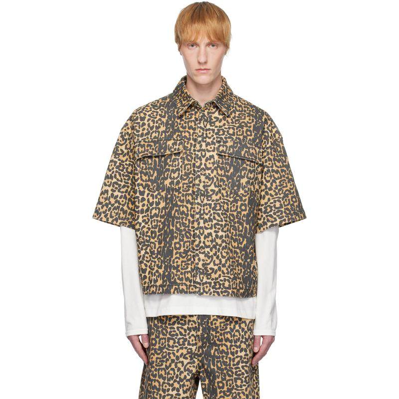 Rhude 男士 衬衫 驼色 Leopard Boxy Work 牛仔衬衫