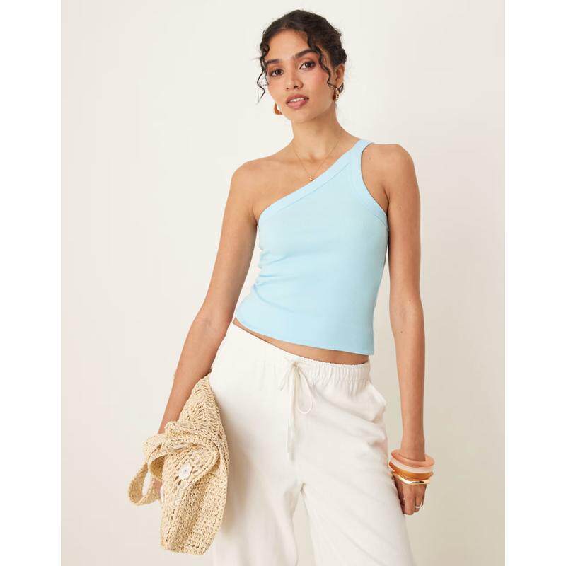 Abercrombie  Fitch 女士 T恤 单肩不对称罗纹背心上衣(蓝色)