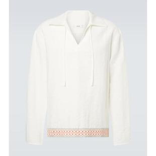 钩编打结领亚麻混纺衬衫 衬衫 男士 COMMAS