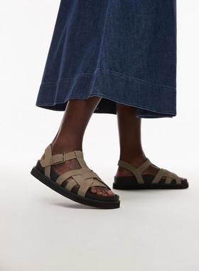 Topshop 女士 凉鞋 Jason 绒面革平底凉鞋(灰色)