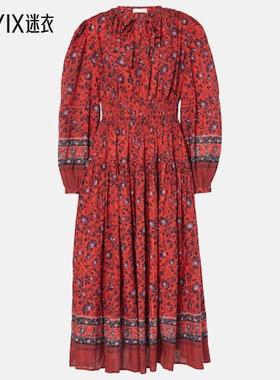 Ulla Johnson 女款Mona 花朵棉混纺中长连衣裙 迷衣时尚