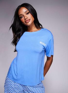 Hugo Red 女士 T恤 Hugo co-ord 红色徽标睡衣T恤(蓝色)