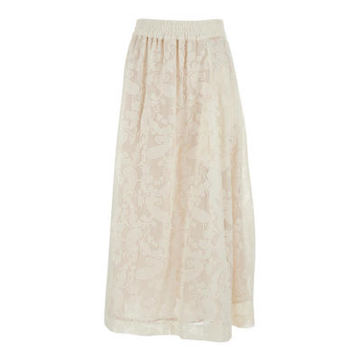 PT Torino 女士 SS26 半身裙 'DORIS SKIRT' 白色蕾丝棉质