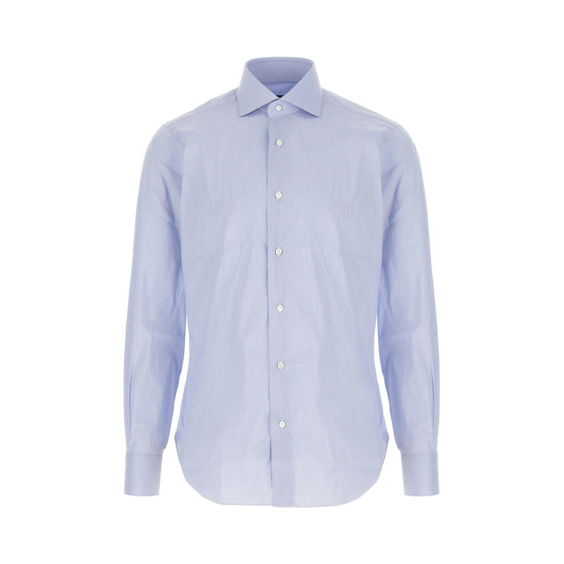 BARBA Napoli 男士 SS25 衬衫 浅蓝府绸衬衫