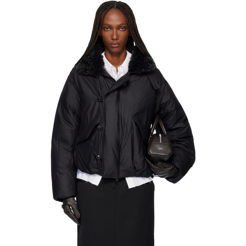 TONYWACK 女士 羽绒服 黑色 Faux-Shearling Collar 羽绒夹克