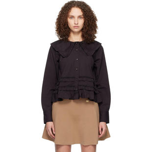 Ganni 甘尼 女士 衬衫 黑色 Stretch Cotton Ruffle