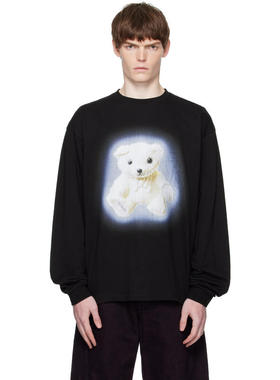 We11Done 男士 T恤 黑色 Glow Teddy 长袖