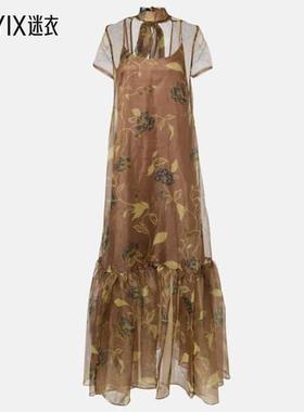 Staud 女款Calluna 花朵欧根纱长款连衣裙 迷衣时尚