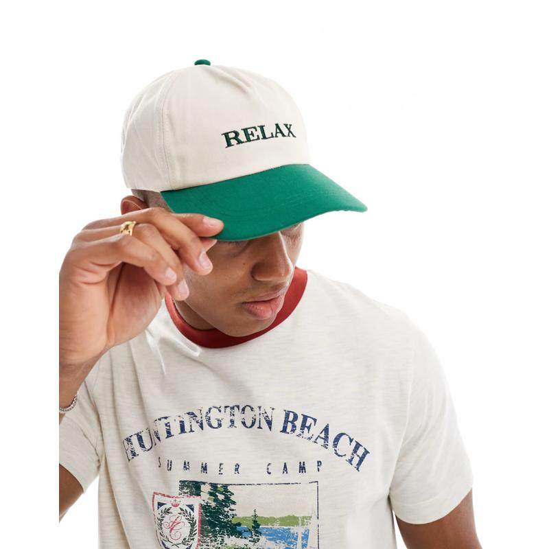 ASOS DESIGN 男士 棒球帽 relax 设计图形绿色帽子(ecru and)