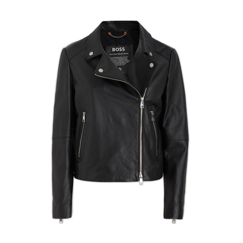 Hugo 女士 FW23 夹克 不对称拉链皮夹克