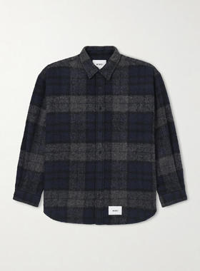 WTAPS 男士 夹克 Logo-Appliquéd 格纹磨毛羊毛混纺衬衫式夹克