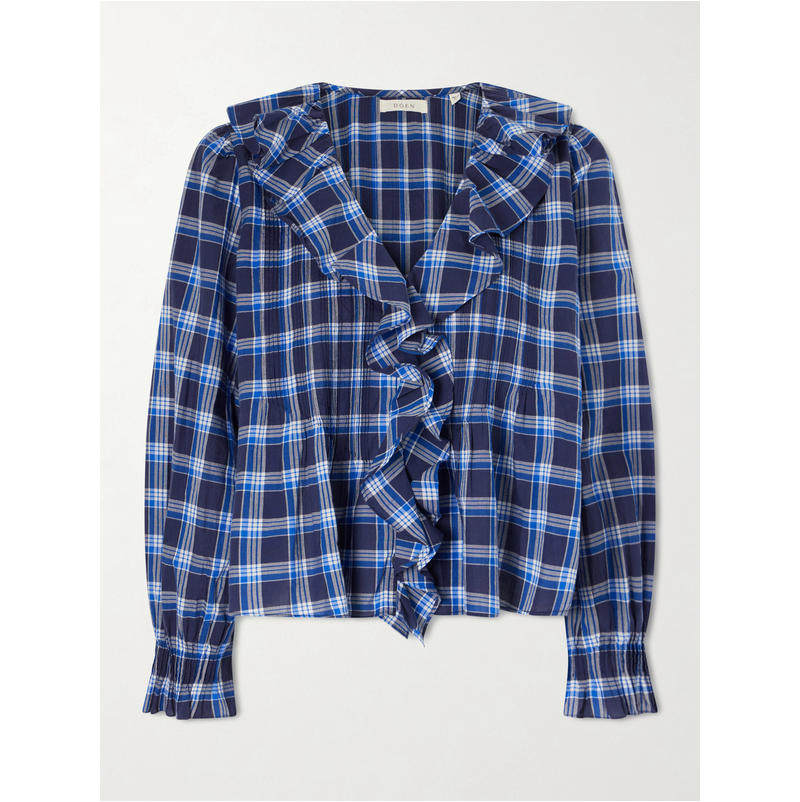 DÔEN 女士 SS27 上衣 Hardy 格纹抽褶有机棉衫